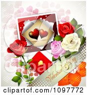 Poster, Art Print Of Valentines Day Banner With Colorful Dewy Roses And A Card Over Pink Hearts