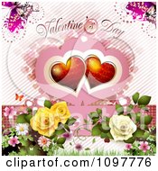 Clipart Valentines Day Text With Butterflies Two Red Hearts And Roses Royalty Free Vector Illustration