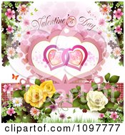Poster, Art Print Of Valentines Day Text Over Entwined Hearts Blossoms And Roses