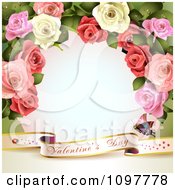 Valentines Day Banner And Frame Of Dewy Roses