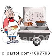 Poster, Art Print Of White Chef Brushing Bbq Sauce Over Meat On A Grill
