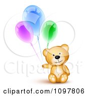 Poster, Art Print Of Happy Cute Teddy Bear Holding Three Birthday Party Balloons