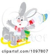 Poster, Art Print Of Happy Gray Rabbit Sledding