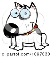 Clipart Happy White Bull Terrier Sitting Royalty Free Vector Illustration by Hit Toon