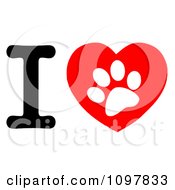 White Paw Print In A Heart And Letter I