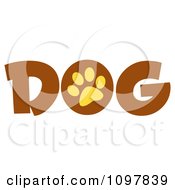 Yellow Paw Print In The O Of The Brown Word Dog