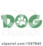 White Paw Print In The O Of The Green Word Dog