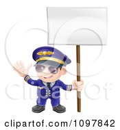 Poster, Art Print Of Friendly Aviation Pilot Waving And Holding A Sign