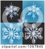 Poster, Art Print Of 3d Icy Snowlfakes On Blue And Blcak Patterns