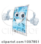 3d Happy Cell Phone Character Holding Two Thumbs Up
