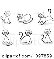 Clipart Black And White Kitty Cats With Gray Shadows Royalty Free Vector Illustration