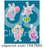 Poster, Art Print Of Four Easter Bunnies With Colorful Eggs