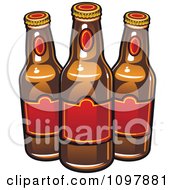 Poster, Art Print Of Three Beer Bottles With Red Labels