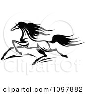 Poster, Art Print Of Fast Black And White Horse Running 1