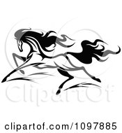 Clipart Fast Black And White Horse Running 2 Royalty Free Vector Illustration