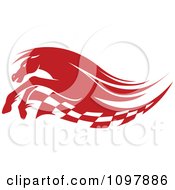 Poster, Art Print Of Red Running Race Horse And Checkered Flag
