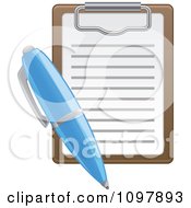 Clipart Blue Pen Over A Clipboard Royalty Free Vector Illustration