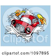 Poster, Art Print Of Red Automobile Washing Itself In A Car Wash