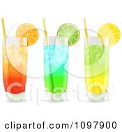 Poster, Art Print Of 3d Cocktail Drinks In Highball Glasses Garnished With Lemon Orange And Lime Wedges