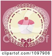 Poster, Art Print Of Frosted Cupcake On Lace Over A Pink Background