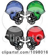 Blue Green Black And Red Football Helmets