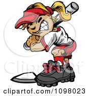 Clipart Tough Softball Girl Up For Bat At Home Base Royalty Free Vector Illustration by Chromaco #COLLC1098023-0173