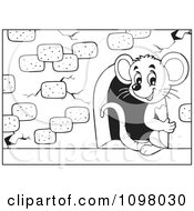 Clipart Black And White Cute Mouse Looking Through A Hole In A Stone Wall Royalty Free Vector Illustration by visekart