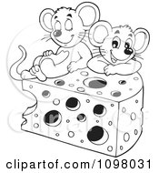 Poster, Art Print Of Black And White Cute Mice With A Wedge Of Cheese