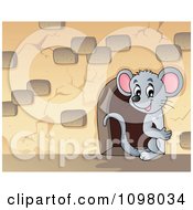 Poster, Art Print Of Cute Mouse Looking Through A Hole In A Stone Wall