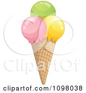 Clipart Three Scoop Waffle Ice Cream Cone Royalty Free Vector Illustration by visekart