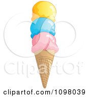 Clipart Triple Scoop Waffle Ice Cream Cone Royalty Free Vector Illustration by visekart