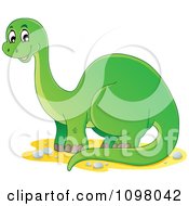Poster, Art Print Of Happy Green Brontosaurus Dinosaur