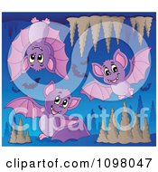 Clipart Cute Purple Bats Flying In A Cave Royalty Free Vector Illustration