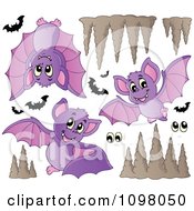 Poster, Art Print Of Cute Purple Bats Eyes And Cave Formations