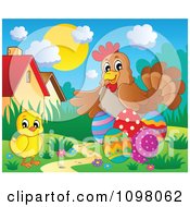 Poster, Art Print Of Cute Easter Chick And Hen With Eggs