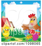 Poster, Art Print Of Cute Easter Chick And Hen With Eggs And Copyspace