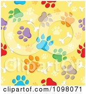 Poster, Art Print Of Seamless Background Of Animal Paw Prints And Bones On Yellow