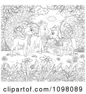 Poster, Art Print Of Coloring Page Of Horses And A Deer In A Meadow
