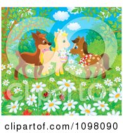 Poster, Art Print Of Horses And A Deer In A Spring Meadow