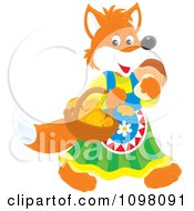Poster, Art Print Of Happy Female Fox In Clothing Carrying Mushrooms