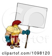 Clipart Spartan Trojan Soldier Standing With A Blank Sign Royalty Free Vector Illustration by AtStockIllustration