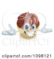 Clipart Happy Chocolate Frosted Cupcake Smiling Royalty Free Vector Illustration by AtStockIllustration