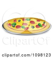 Clipart Pizza Pie Topped With Pepperoni Basil And Olives Royalty Free Vector Illustration