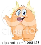 Clipart Cute Orange Friendly Monster Or Alien Waving Royalty Free Vector Illustration by yayayoyo