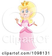Clipart Happy Blond Fairy Tale Princess In A Pink Dress Royalty Free Vector Illustration by yayayoyo