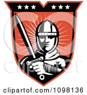 Poster, Art Print Of Retro Knight Crusader With A Sword On A Shield