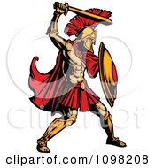 Clipart Strong Spartan Warrior Ready To Strike With His Gold Sword Royalty Free Vector Illustration