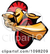 Poster, Art Print Of Strong Spartan Warrior Stabbing With His Gold Sword