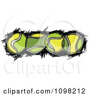 Clipart Four Sketched Tennis Balls Over Black Scribbles Royalty Free Vector Illustration
