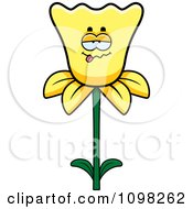 Clipart Goofy Or Sick Daffodil Flower Character Royalty Free Vector Illustration